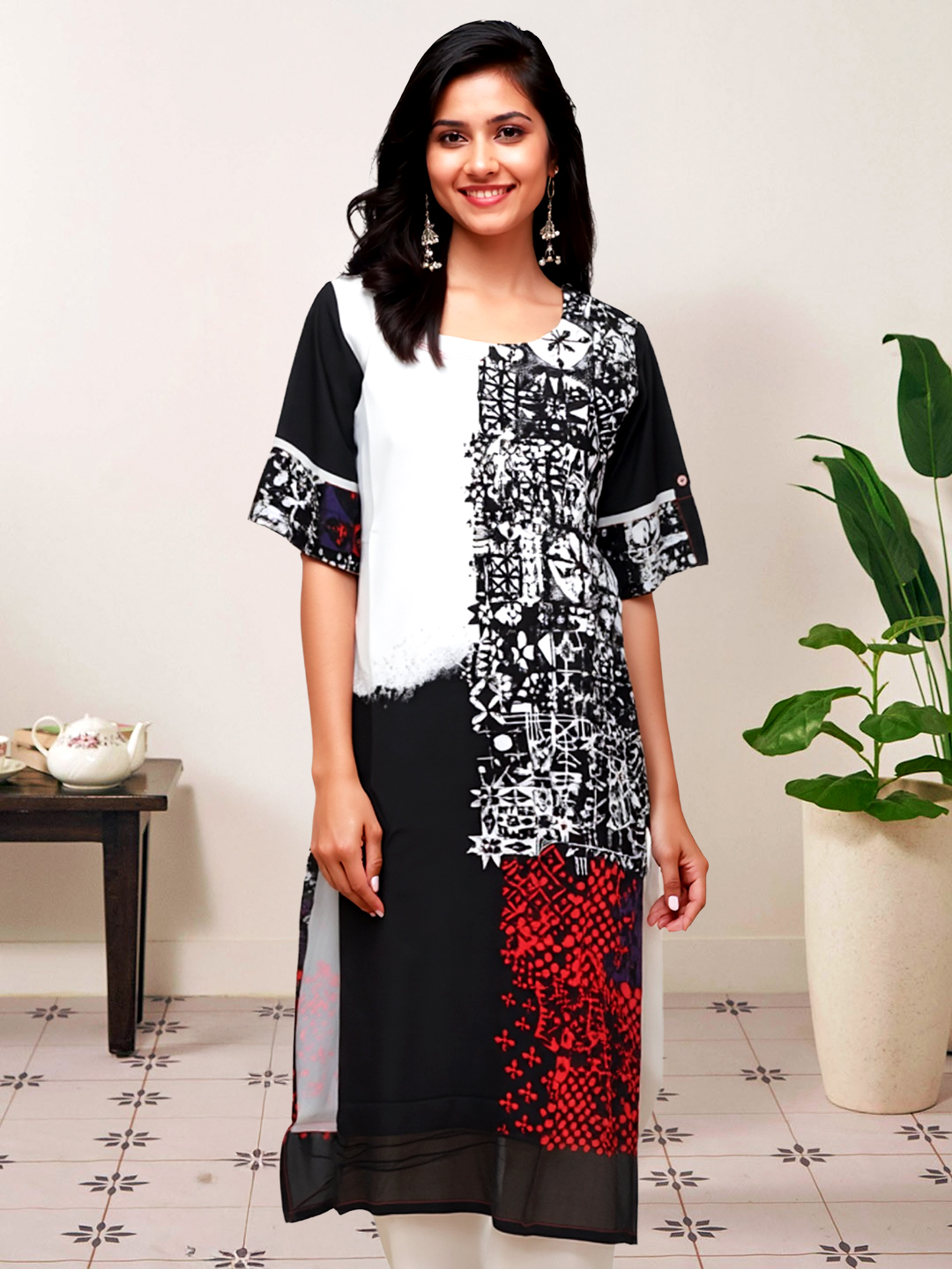 Picture of Urban Canvas Abstract Printed Straight Kurta